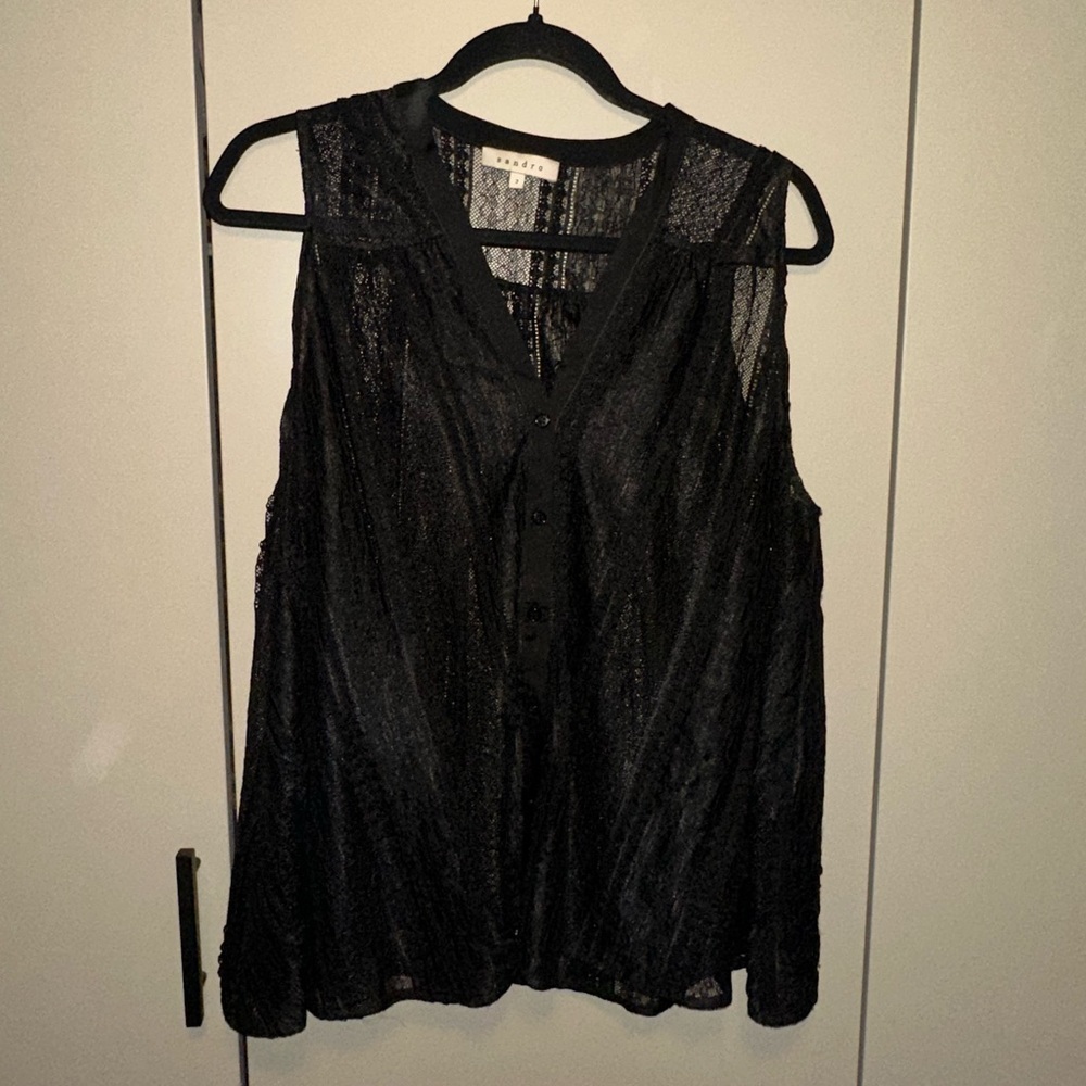 Sandro Lace Black Sheer Sleeveless Top Size 2
